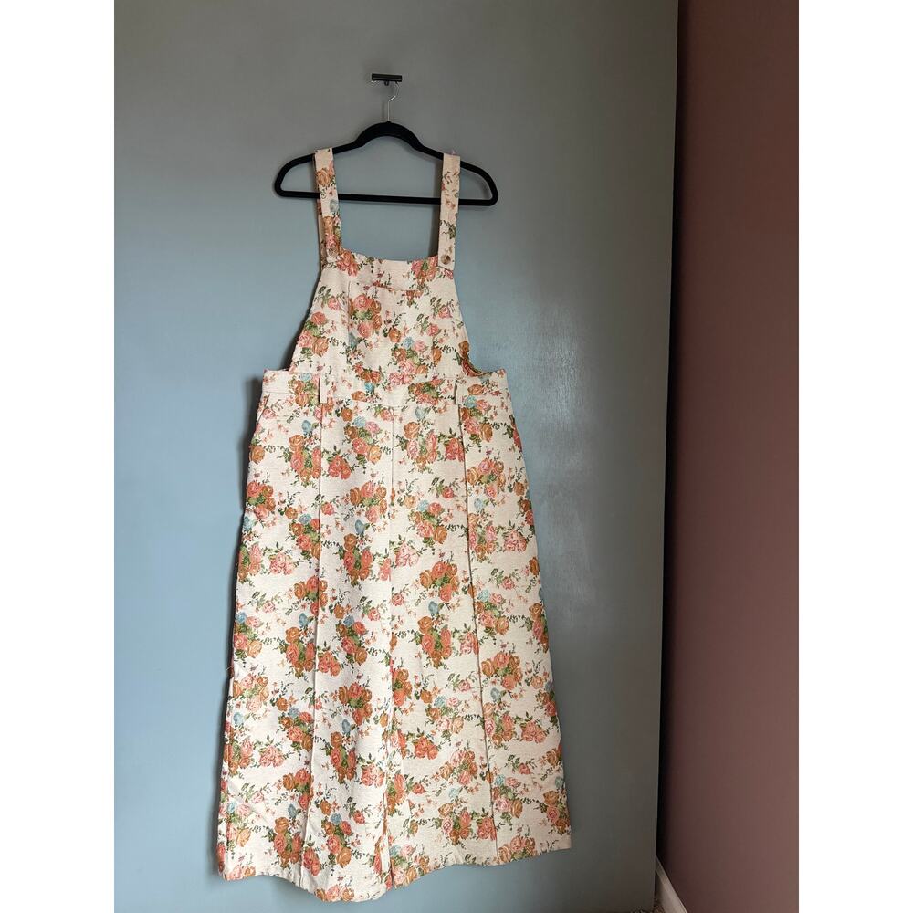 Cider Cream Floral Cotton Pinafore Jumpsuit with Orange and Green Print